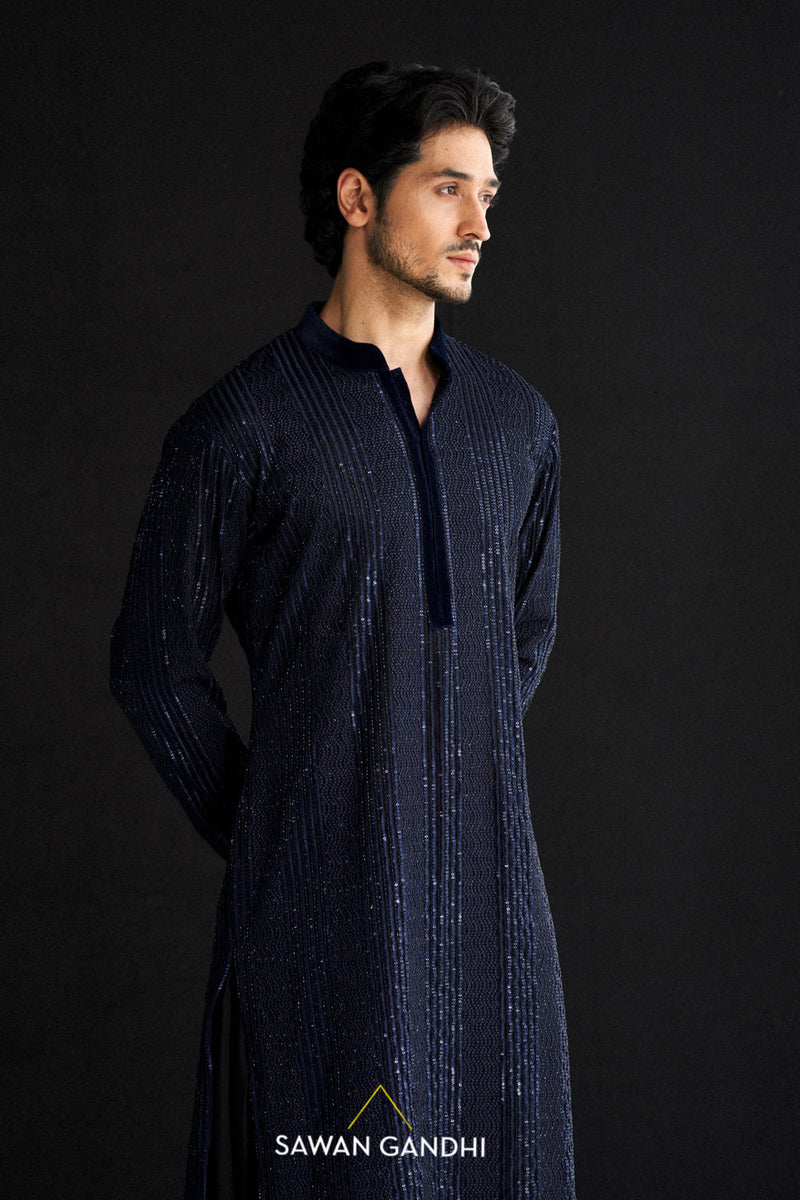 Blue Cutdana Thread Work Kurta