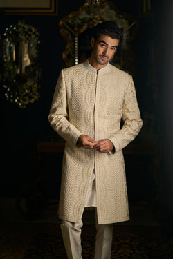 Nude Cream Sherwani Set