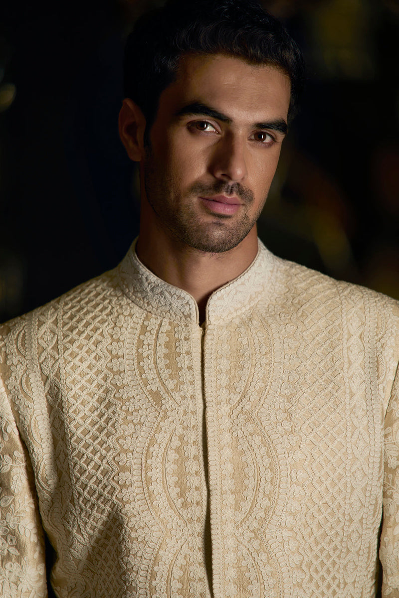 Nude Cream Sherwani Set