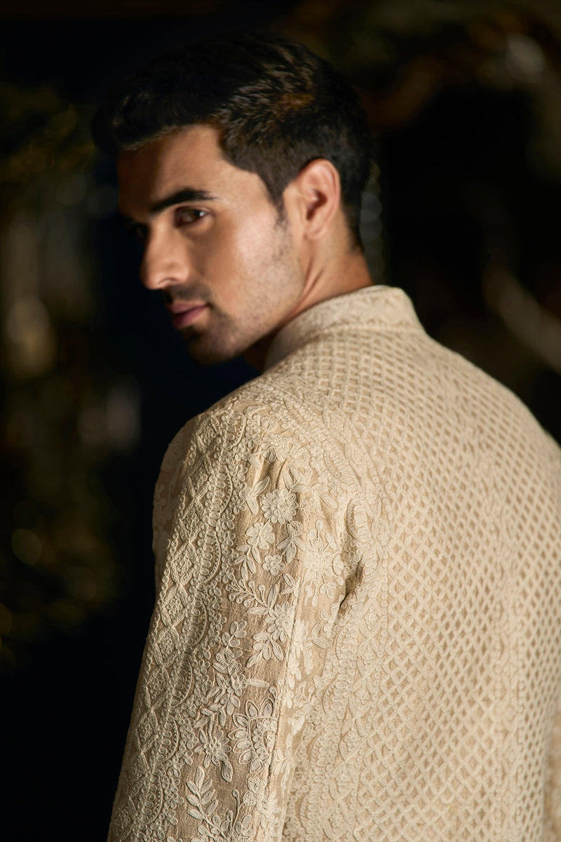 Nude Cream Sherwani Set