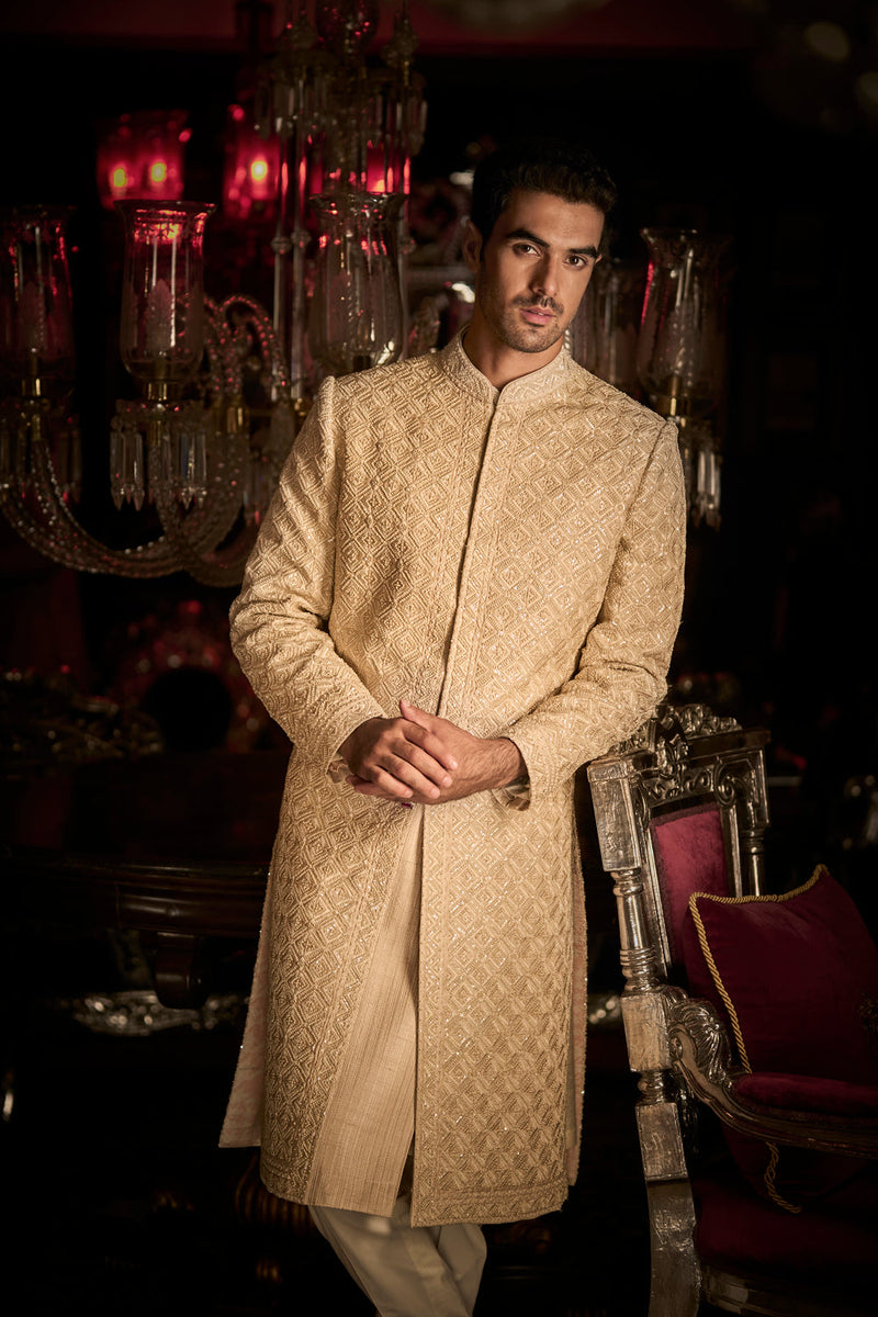 Nude Thread Sequin Work Sequin Sherwani Set