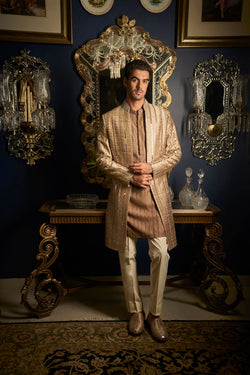 Coffe Mirror Open Sherwani Set