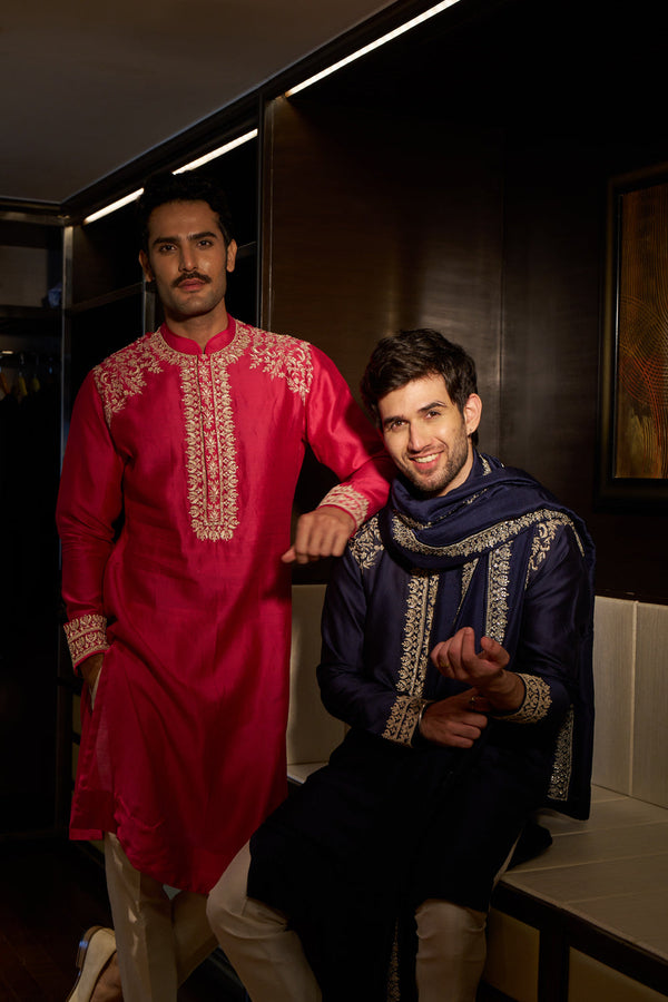 Navy Blue Thread Embroidered Kurta