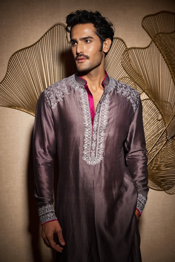 Fog Grey Thread Work Kurta