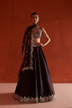 Coffee Raw Silk Lehnga Set