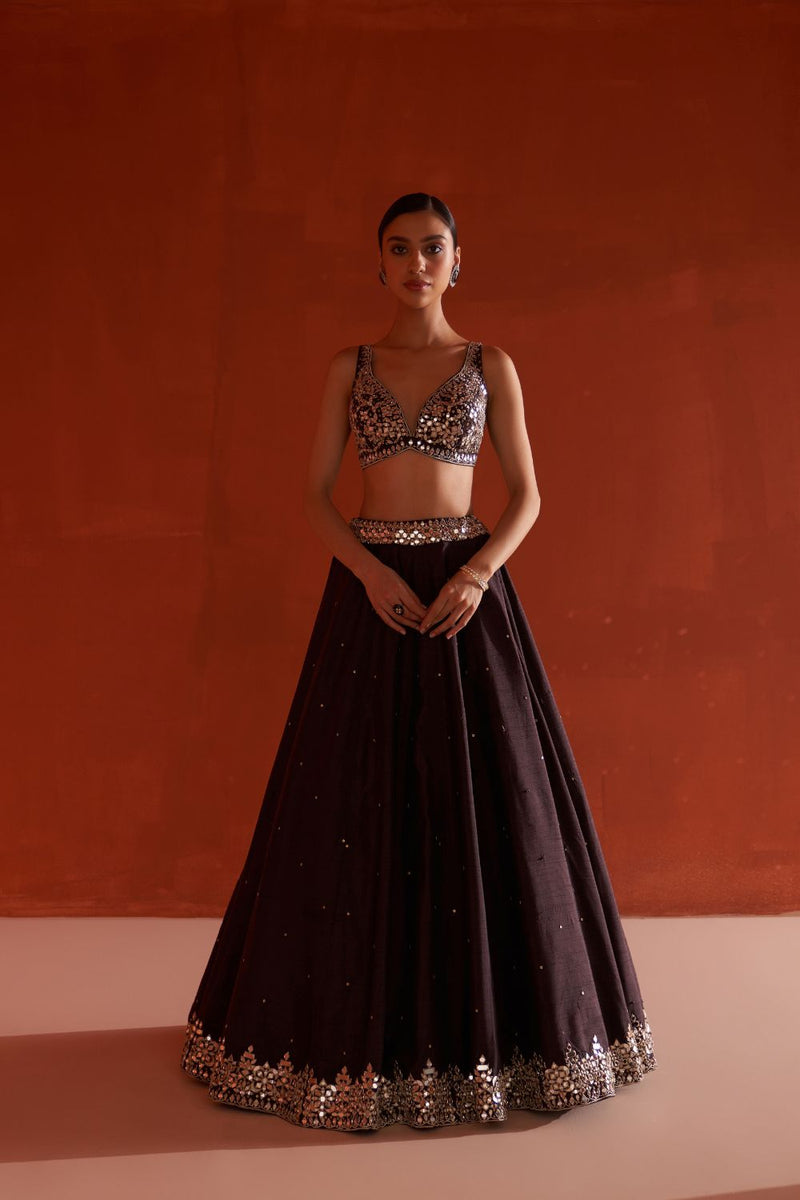 Coffee Raw Silk Lehnga Set