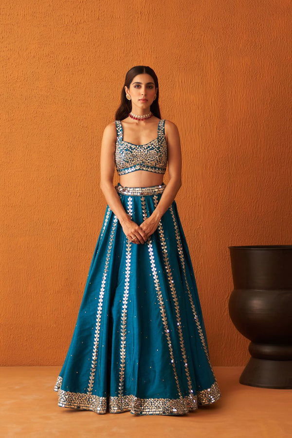 Peacock Blue Raw Silk Lehnga Set