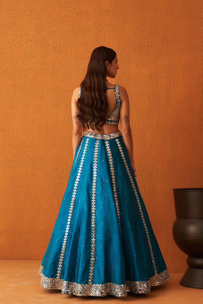 Peacock Blue Raw Silk Lehnga Set