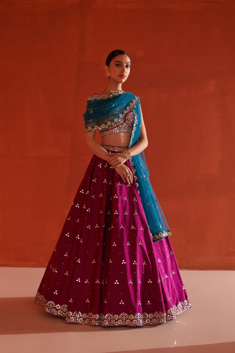 Crimson Raw Silk Lehnga Set