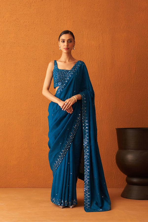 Peacock Blue Silk Saree