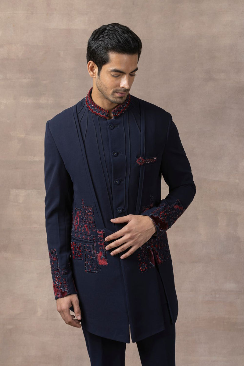 Navy Dual Layer Bandhgala Set