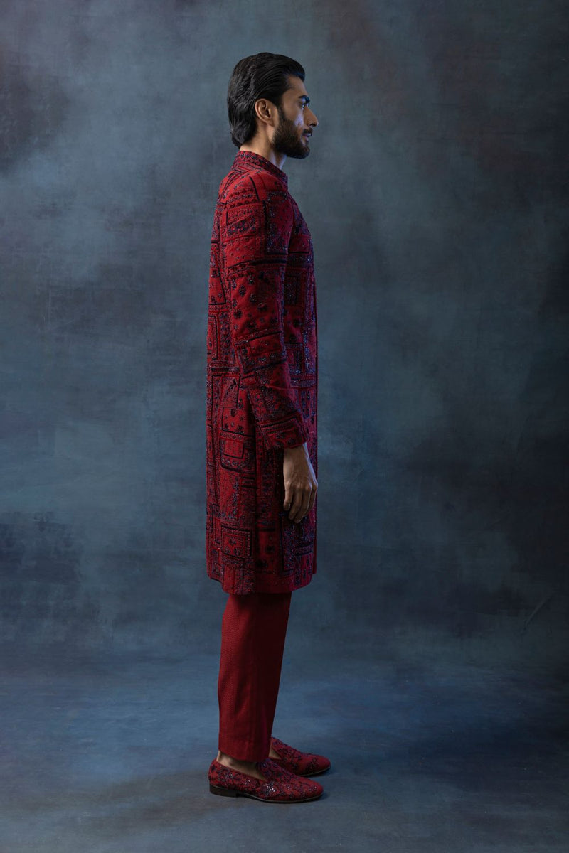 Oxblood Red Sherwani