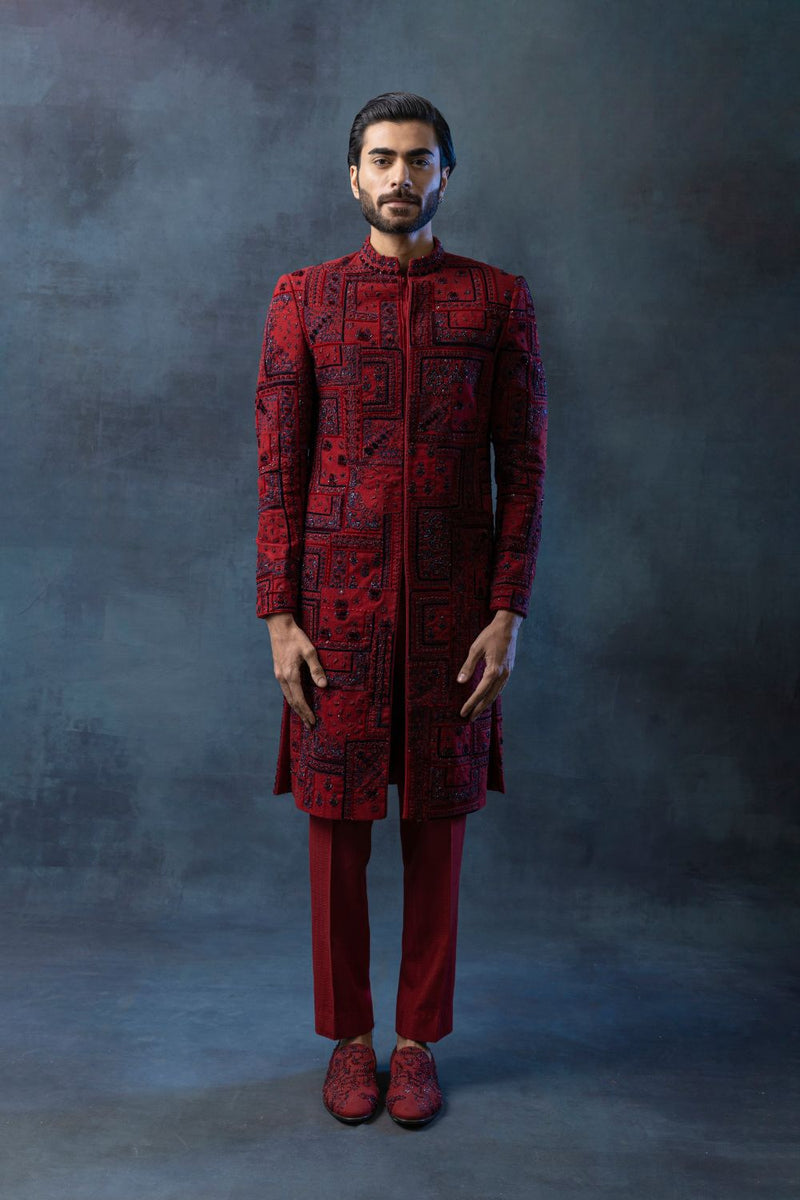 Oxblood Red Sherwani