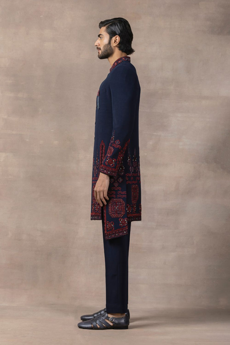 Oxblood Red And Navy Embroiderd Indo-Western