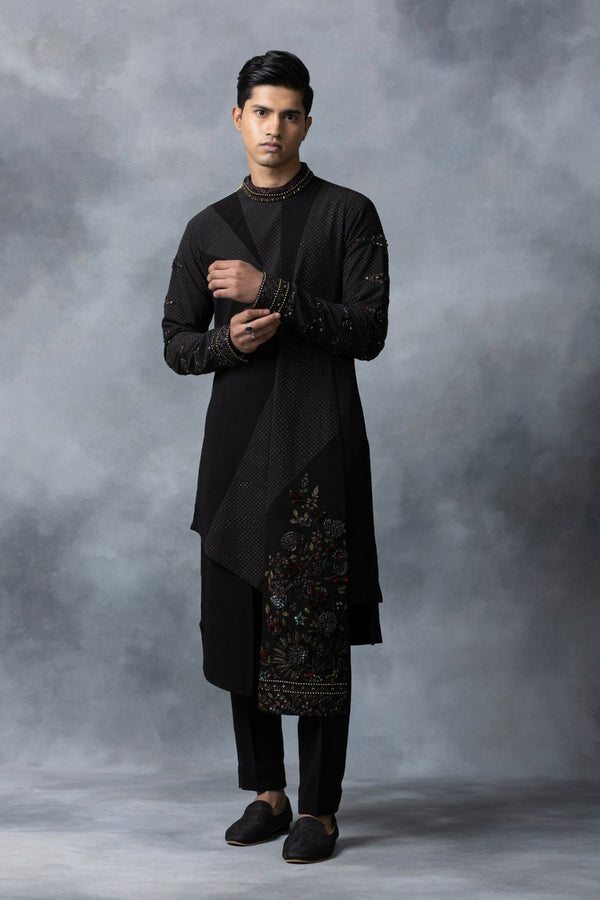 Black Panel Kurta Set