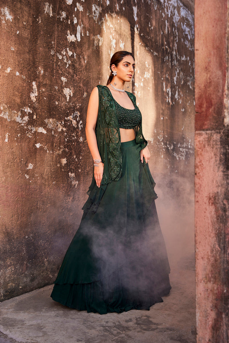 Green Jacket Lehenga Set