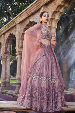 Rose Pink Embroidered Lehenga Set