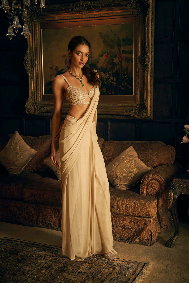 Nude Stitched Saree