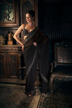 Black Crystal Georgette Saree