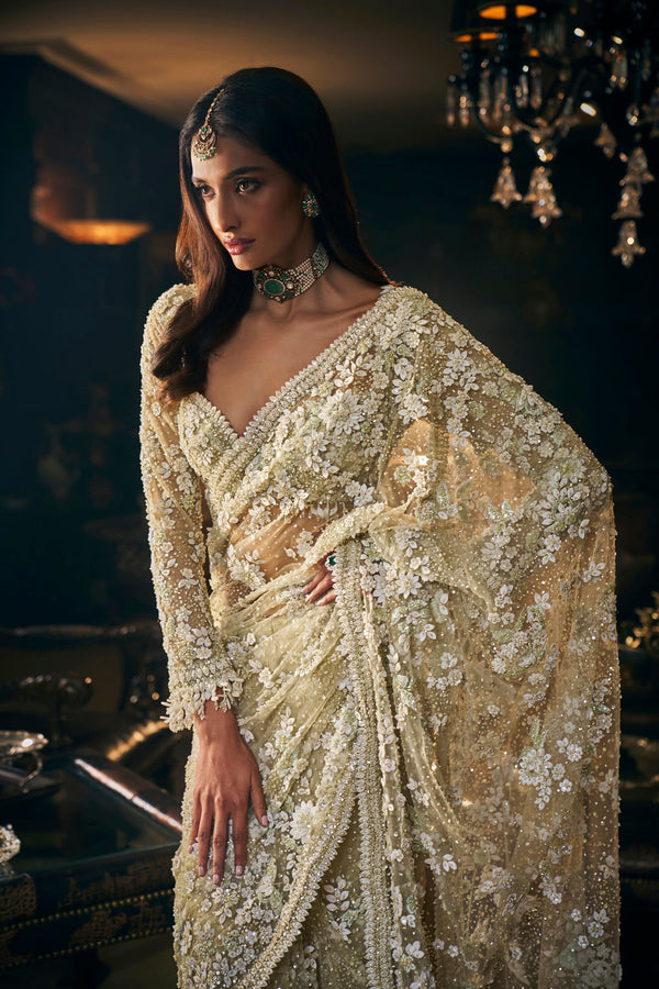 Sage Green Three-Dimensional Saree