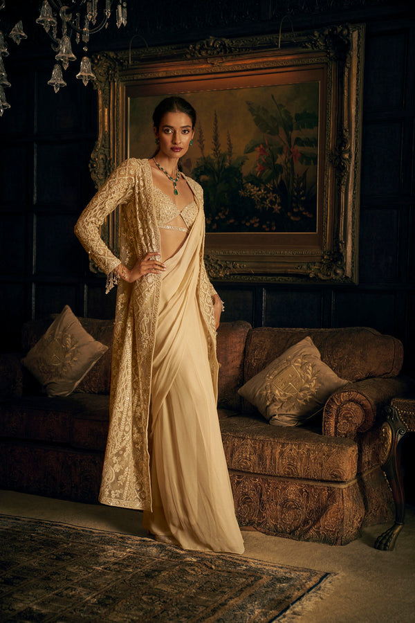 Nude Stitched & Jacket Saree