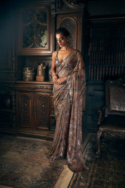 Ash Grey Sequin Saree