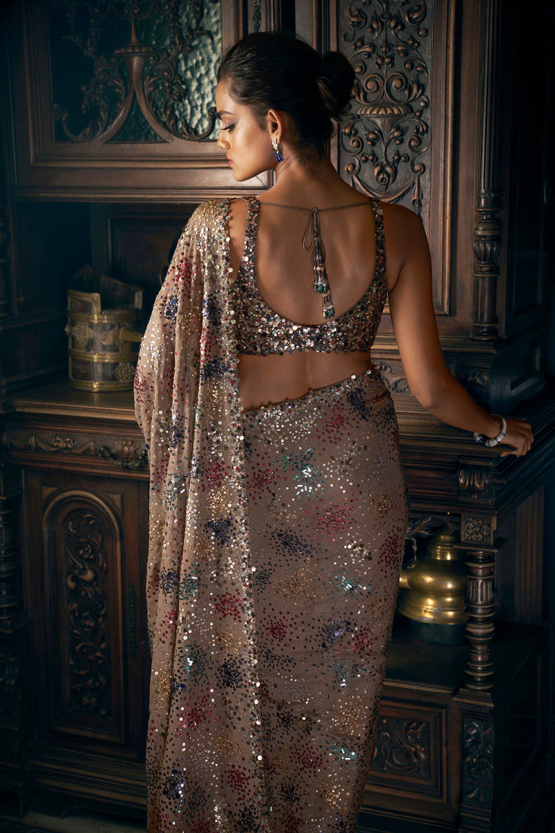 Ash Grey Sequin Saree