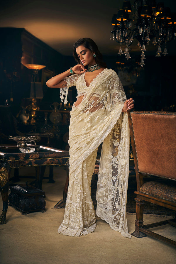 Ivory Three-Dimensional Saree