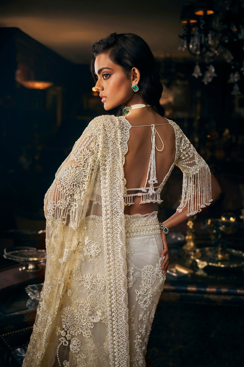 Ivory Three-Dimensional Saree