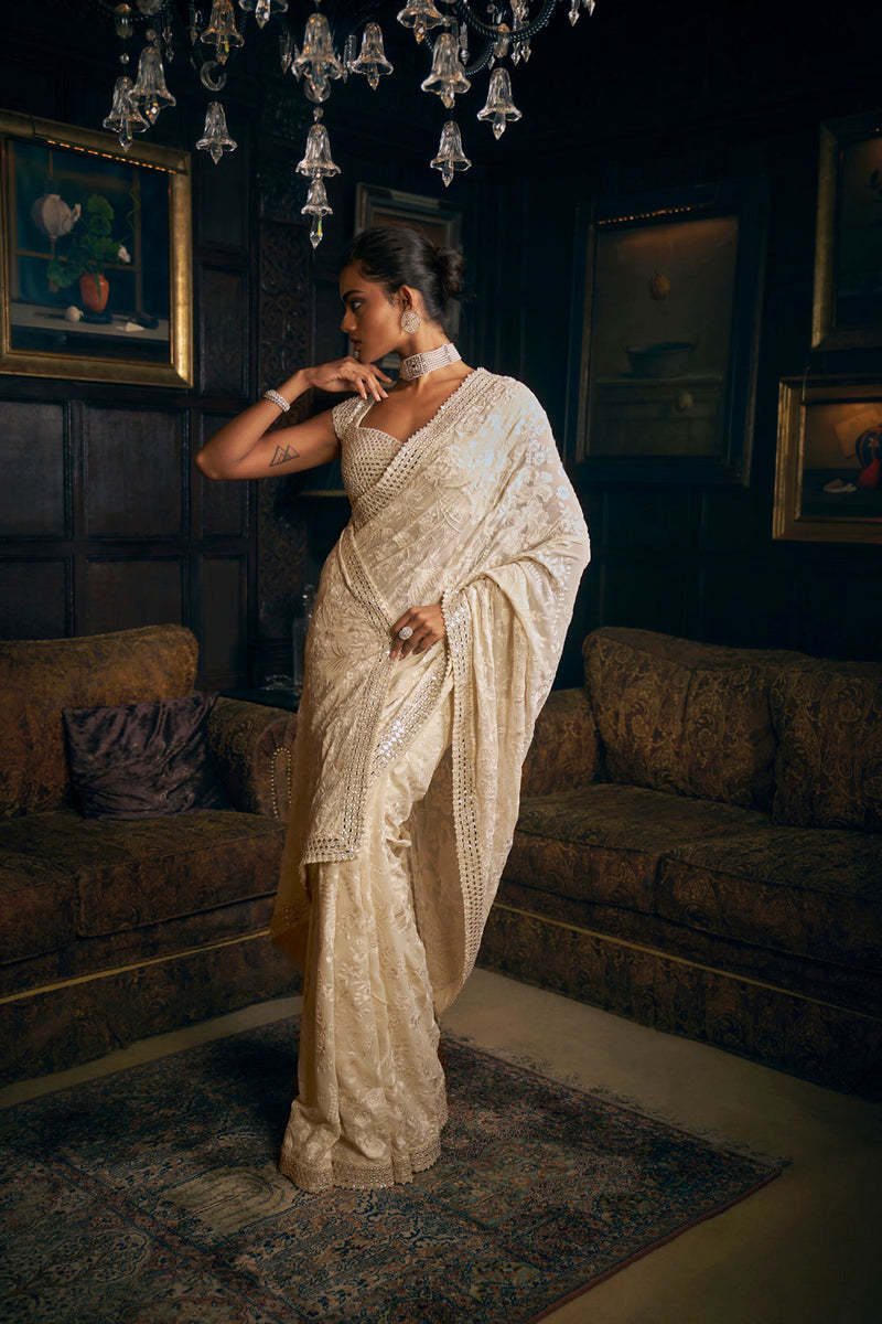 Ivory Thread Work Saree