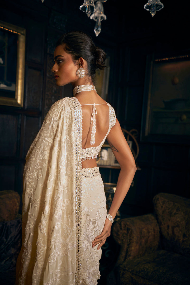 Ivory Thread Work Saree