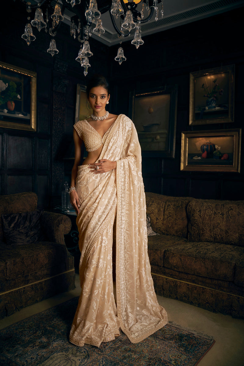 Nude Thread Work Saree