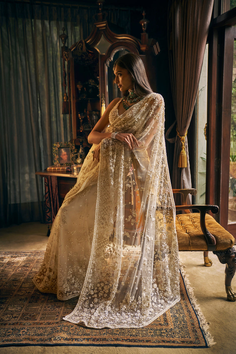 Ivory Three-Dimensional Saree