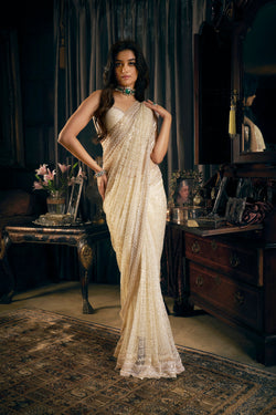 Ivory Gold Net Saree