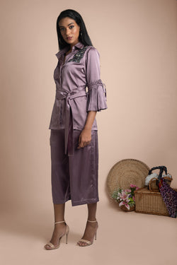 Purple Shirt And Cullotes Co Ord Set