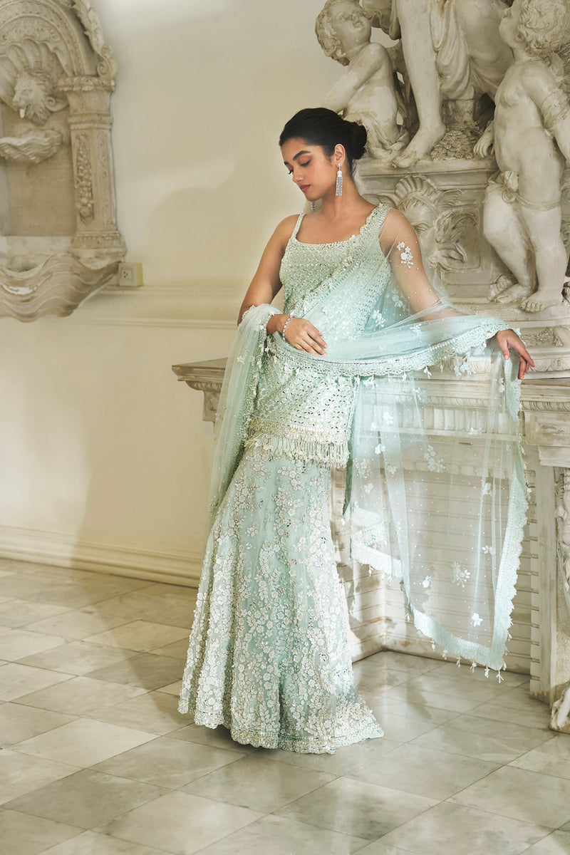 Mint Green Three-Dimensional Sharara Set