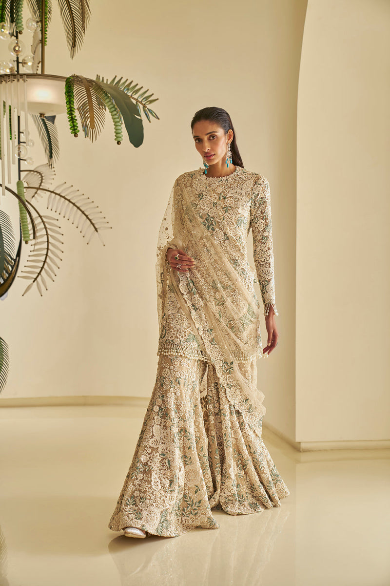 Nude Floral Sharara Set