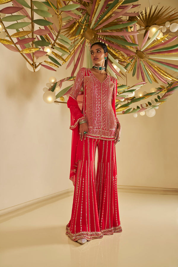 Red Georgette Sharara Set