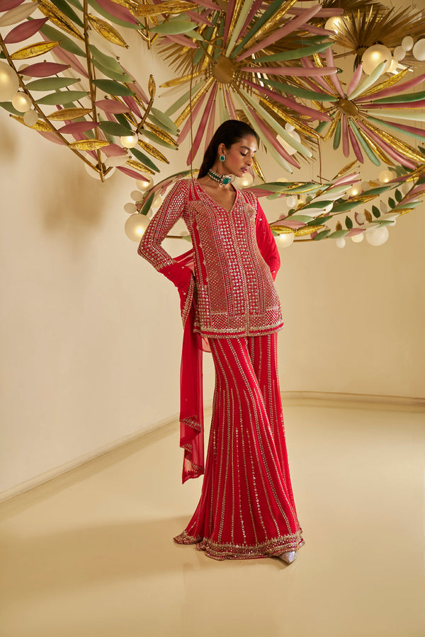 Red Georgette Sharara Set