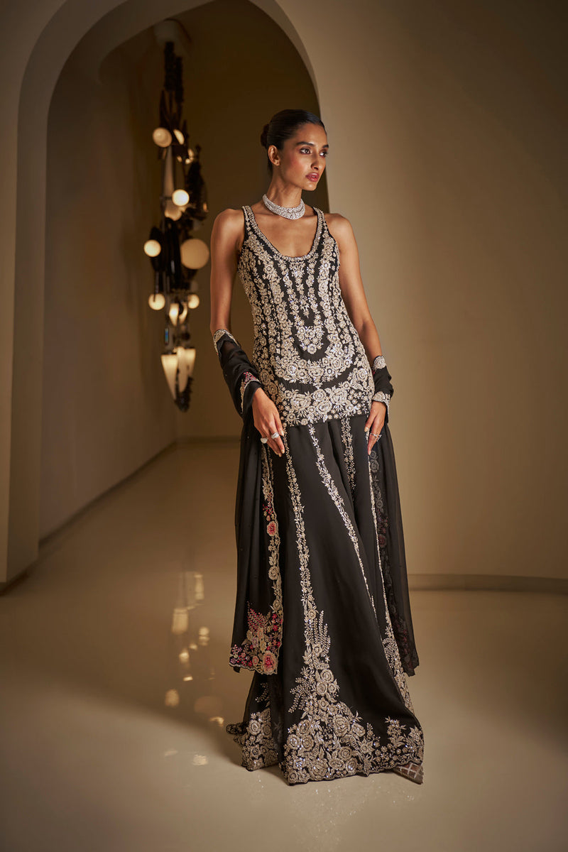 Black Silver Sharara Set