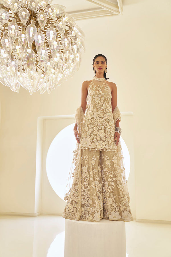 Nude Three-Dimensional Sharara Set