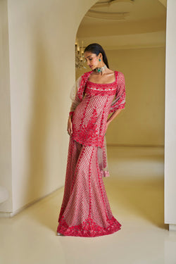 Red Thread Work Sharara Set