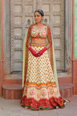 Signature Prints Lehenga , Embroidered Bustier And Dupatta