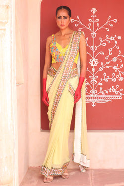 Pale Goldenord Drape Saree With Bodice