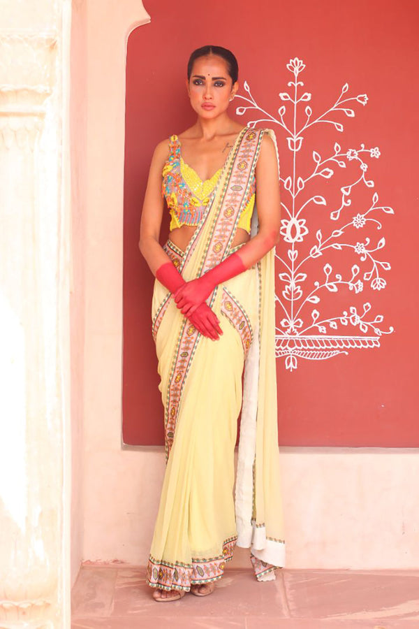 Pale Goldenord Drape Saree With Bodice