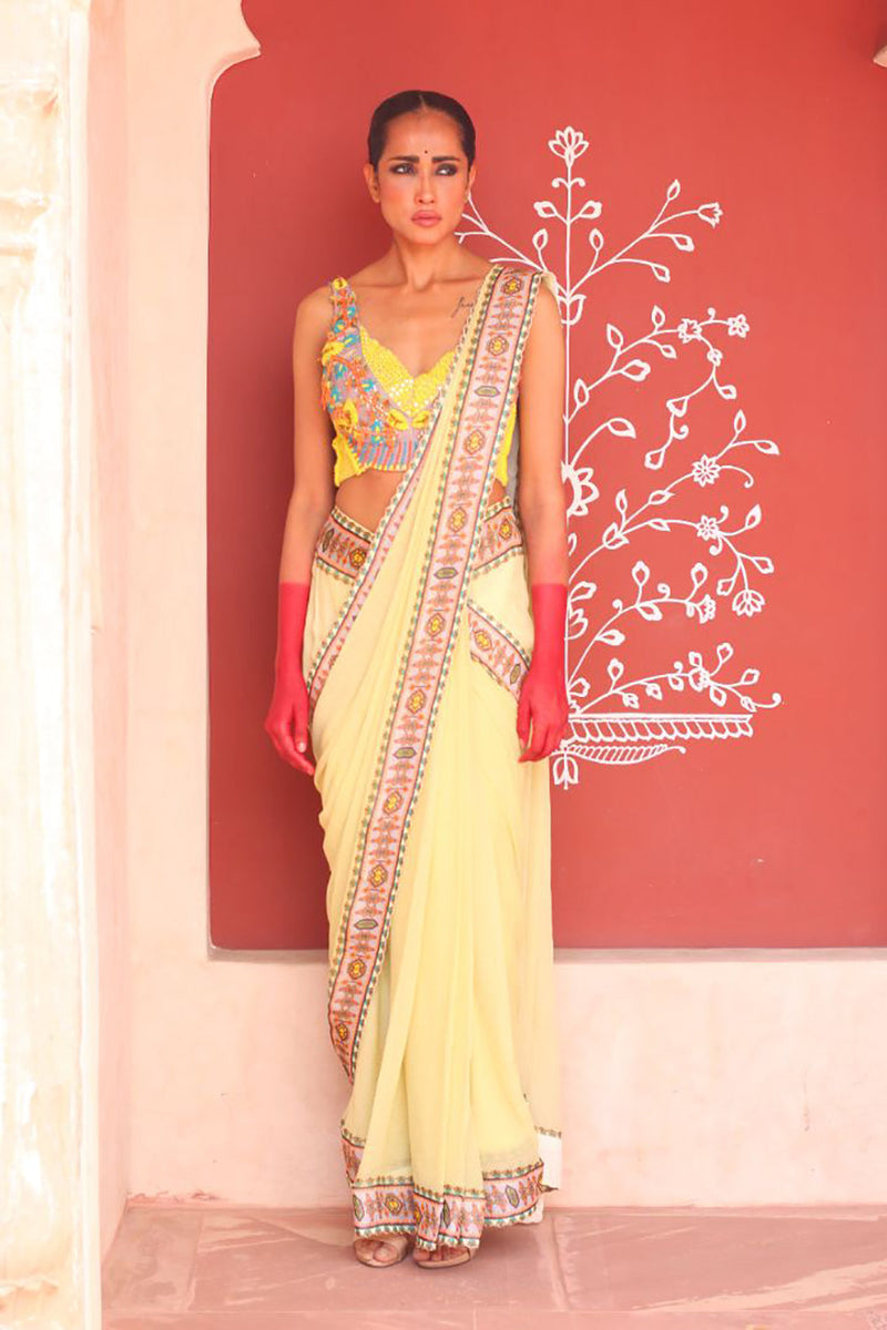 Pale Goldenord Drape Saree With Bodice