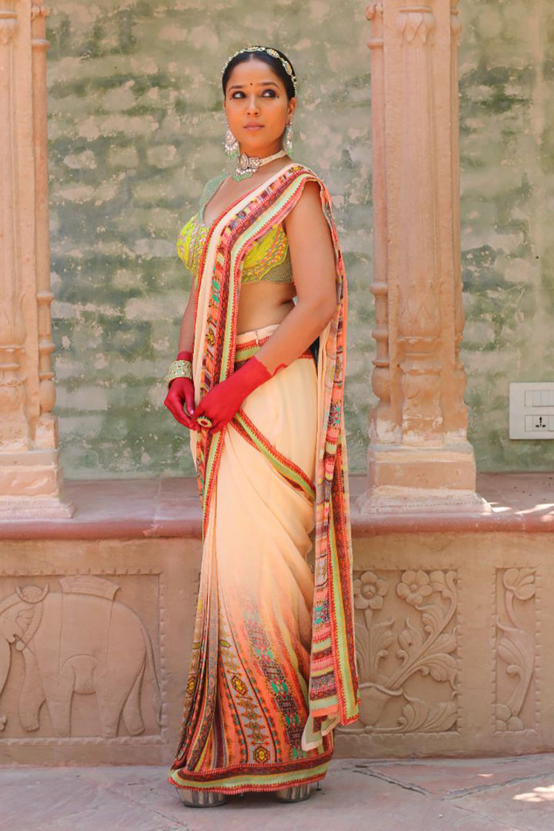 Dull Peach Drape Saree With Bodice