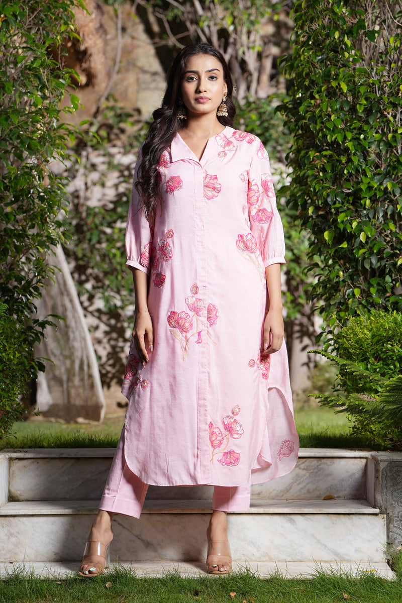 Crystal Rose A-Line Applique Kurta Set