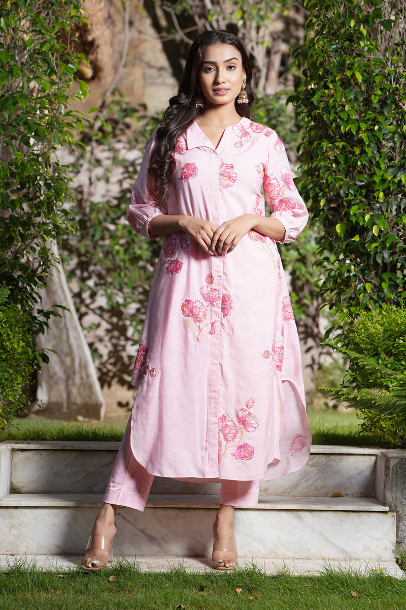 Crystal Rose A-Line Applique Kurta Set