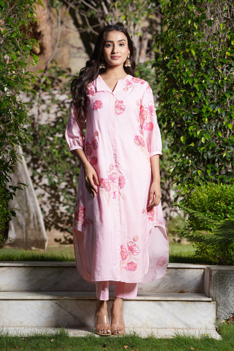 Crystal Rose A-Line Applique Kurta Set